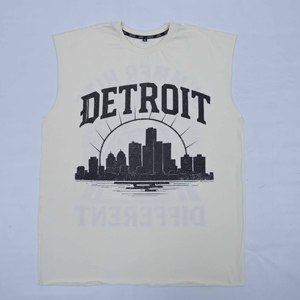 Vente en gros de débardeurs sans manches pour hommes de haute qualité, personnalisés avec l'impression du paysage urbain de Detroit, col rond, décontractés, en coton, pour l'été - Product Image 4