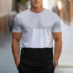 Men's O-Neck Short Sleeve Color Blocked Geometric Pattern Breathable <b>100</b>% <b>Polyester</b> T-<b>Shirt</b> Red White Black Regular Fit Casual - Product Image 2