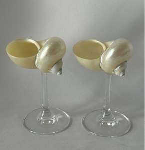 Paire de gobelets à vin en coquillages naturels bruts avec tige en verre, tasse à crème, décoration moderne et écologique pour la maison - Product Image 4