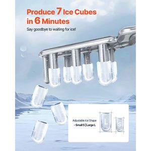 Fabbricatore di ghiaccio a 7 cubetti, pronto in 6 minuti, produzione giornaliera di 26 libbre, autopulente, portatile e con paletta per il ghiaccio inclusa. - Product Image 3