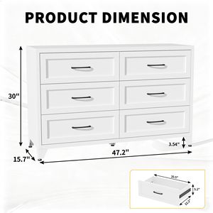 Commode à 6 tiroirs en bois massif pour chambre à coucher, coffre de rangement moderne en métal avec tiroirs à glissière fluide - Product Image 2
