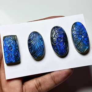 Cabujones de labradorita seleccionados a mano con tallado Mughal, piedras preciosas naturales sueltas hechas a mano, cabujón con destello azul para la fabricación de joyas. - Product Image 6