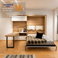Lit escamotable mural Murphy avec bureau intégré, lit double pliable, rangement, style nordique moderne, gain de place, ignifuge, imperméable, garantie 5 ans
