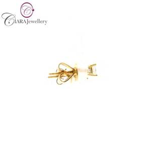 ต่างหูเม็ดเดี่ยวประดับเพชรแบบคลาสสิก18K สีเหลืองทองและเจ้าหญิงแท้แบบเรียบง่าย - Product Image 4