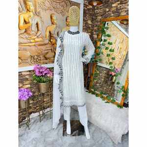 ผ้าจอร์เจียเจ็ตปักลวดลายตามสมัยนิยมพื้นล่างสุดด้วยสีขาว - Product Image 1