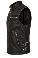 Gilet moto en cuir PU noir pour homme, col montant, fermeture éclair, couleur unie, grande taille, coupe classique