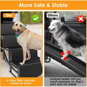 Rampa Pieghevole per Cani a 4 Gradini, Scala in Acciaio Antiscivolo in Tessuto Oxford con Cinghie di Fissaggio per Auto, Camion e SUV fino a 80 kg di Carico - Product Image 6