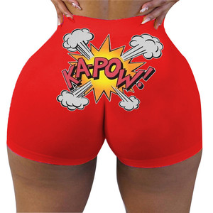 Shorts taille haute rouge en Spandex/Nylon, design Kapow, pour femme, sexy, pour club, respirant, séchage rapide, taille élastique, tissu peigné - Product Image 1