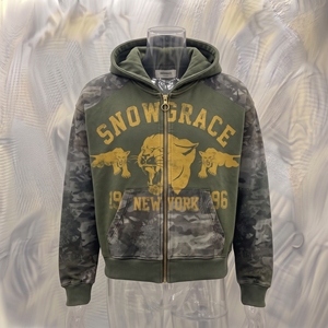 เสื้อฮู้ดซิปผู้ชาย Snowgrace ลายพราง พิมพ์โลโก้ด้านหน้า ทรงปกติ สไตล์ลำลองสำหรับฤดูใบไม้ร่วง ผ้าฝ้าย 100% เฟรนช์เทอร์รี่ - Product Image 4