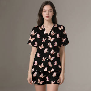 Ensemble de pyjamas pour femmes en satin de soie de haute qualité 2025, imprimé, vêtements de maison de luxe, été, printemps, respirant, 2 pièces - Product Image 4