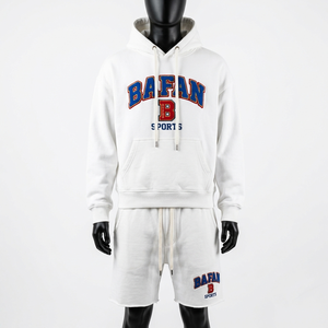 Ensemble sweat à capuche et short en molleton de coton et polyester 340 GSM, blanc, pour homme, avec broderie appliquée et logo personnalisé - Product Image 6