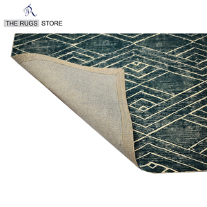 Tapis en laine tufté à la main, style nordique vieilli, motif losanges géométriques concentriques, bleu sarcelle, pour sol - Product Image 3