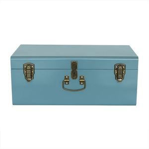 Boîte de rangement rectangulaire en métal antique avec couvercle, design classique pour articles divers, 1 couche, fermeture à charnière, couleur bleue - Product Image 1