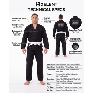 Kimono de BJJ Premium 550 GSM en tissu Gold Weave, pantalon noir Ripstop pour hommes, compétition, étiquette personnalisée OEM - Product Image 5