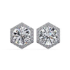 Luxury Hexagon Halo Moissanite Stud <b>Earrings</b> 6.2mm Round Cut D Color VVS Moissanite Diamond <b>Earrings</b> Fine Jewelry - Product Image 1