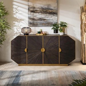 Buffet en bois massif classique avec étagères et tiroirs pour maisons modernes – Meuble de rangement de qualité export - Product Image 1