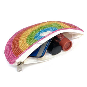 Unisex Trendy <b>Rainbow</b> Beaded Cotton Fabric Coin Purse Handmade <b>Sequin</b> Zipper Embroidered Pouch Multicolor Compact Clutch Bag - Product Image 4