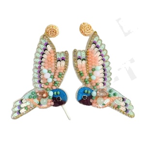 Quirky Bird Beaded Earrings for Women Patriotic Orange White Blue Colour for Wedding or <b>Memorial</b> Day - Product Image 1