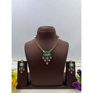 Indian Ethnic Kavya Victorian Premium <b>Gold</b> Plated Bridal Hasli Earring <b>Set</b> - Product Image 6