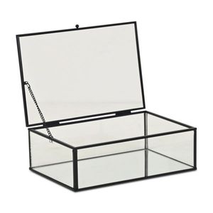 Manufacturer Custom Clear Glass <b>Box</b> with <b>Black</b> Trim Hinged Lid Decorative Storage Organizer Tabletop Display Terrarium for Home - Product Image 1