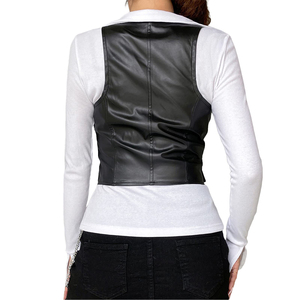 Chaleco de Cuero para Mujer al por Mayor, Estilo Motero de Piel Genuina de Vacuno, Chaleco con Botones, Prenda Exterior Duradera para Moto, Ropa de Mujer Cortavientos - Product Image 2