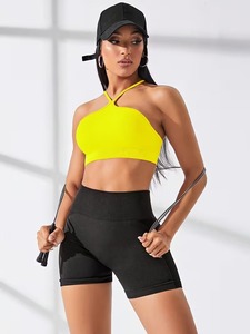 Women <b>Cross</b> Neckline Seamless Workout Bra Soft Tactile Nylon Spandex Running Crop <b>Top</b> Private Label Custom Base Garment - Product Image 5