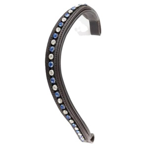Diadema para Caballo de Cuero Genuino Hecha a Mano con Diseño 2026, Incrustaciones de Cristales Redondos Azules y Transparentes, Cadena Mega Bling - Product Image 1