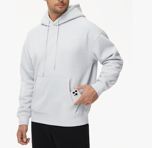 Sudadera con Capucha Gris Claro para Hombre, Corte Regular, Algodón, Felpa, Informal, Color Sólido, con Bolsillos, para Otoño - Product Image 3