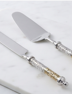 Elegant Cake Knife Server <b>Set</b> in Stainless Steel With Stylish Mosaic Design Flatware Perfect For Wedding And Dessert Serving - Product Image 3