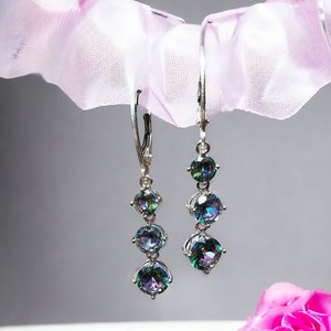 Pendientes de Topacio Arcoíris Místico, Plata de Ley Vintage, Piedra de Nacimiento de Diciembre, Joyería Elegante, Regalo para Mujeres, Boda, Fiesta - Product Image 2