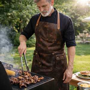 ผ้ากันเปื้อนหนังสไตล์วินเทจสำหรับบาริสต้า เชฟ ปิ้งย่าง ทำมือ ทนทาน ขายส่งจากโรงงาน LPN-0314 - Product Image 5