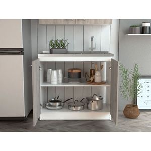 Mobili da Cucina Autoportanti Bianchi/Grigio Chiaro con Doppie Ante e Due Ripiani, Combinazione Lavello e Mobile - Product Image 3