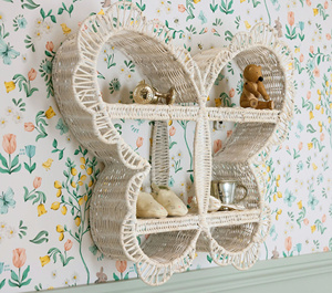 New Design Eco-friendly Handcrafted <b>White</b> Rattan Butterfly Shaped Wall <b>Shelf</b> Suitable for Baby Nursery & Kids Decor - Product Image 4