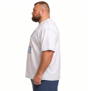 Men Plus Size Gym Wear T Shirt Distressed Embroidered Short Sleeve Tee Contrast Seam Crew Neck T-Shirts Men Fitness Wear Tee Top - Product Image 3