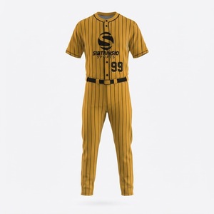 Ensemble uniforme de baseball personnalisé jaune moutarde et noir à fines rayures, maillot et pantalon entièrement sublimés, vêtements de sport professionnels pour équipes - Product Image 1