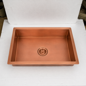 Fregadero de cocina rectangular de cobre liso hecho a mano, de un solo tazón, para empotrar, estilo rústico, para preparación de alimentos, moderno lavabo de cobre. - Product Image 2