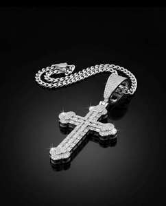 Iced Out Cross Pendant Moissanite <b>Diamond</b> <b>Chain</b> for <b>Men</b> Gold Silver 10K 14K Hip Hop Statement Necklace Streetwear Jewelry - Product Image 2