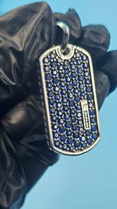 Colgante personalizado Teg de plata de ley 925 con excelente zafiro redondo para hombre, colgante de hip hop, joyería de moda para rapero. - Product Image 4