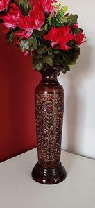 Jarrón Redondo de Madera Art Deco Hecho a Mano con Incrustaciones Doradas, Recipiente Decorativo para Flores de Color Marrón para Decoración del Hogar, 4"-6" de Diámetro - Product Image 3