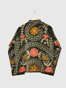 Veste en velours brodée de fleurs, col mandarin, manches longues, taille plus, vêtements d'automne pour femmes, style élégant - Product Image 2