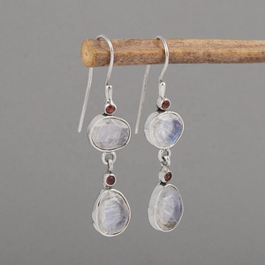 Natural Moonstone & Garnet Birthstone <b>Earrings</b> 925 Sterling <b>Silver</b> Handmade Gemstone <b>Drop</b> Dangle <b>Earrings</b> Jewelry Wholesale - Product Image 4