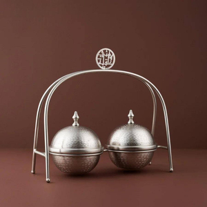 Convertible Metal <b>Serving</b> Set Round <b>Lidded</b> <b>Bowls</b> Polished Gold Finish <b>with</b> Arched Stand for Dry Fruits and Nuts <b>Serving</b> <b>Bowls</b> - Product Image 3