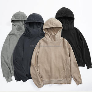 Sudaderas con capucha de algodón 100% de peso pesado de alta calidad para hombre de talla grande lavado personalizado sin logotipo de cuerda cuello enmascarado temporada de otoño - Product Image 3