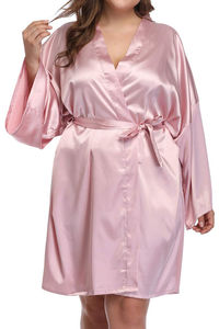 Bata de satén de seda para mujer de talla grande con logo frontal, camisón de noche de boda de longitud completa, ropa de dormir de secado rápido y suave, precio económico, OEM - Product Image 2