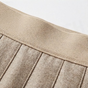 Women Pleated Mini <b>Skirt</b> <b>Elastic</b> Waist Solid Color Woven Polyester Cotton Comfortable All Seasons Style - Product Image 4