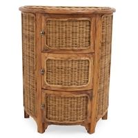 Table de chevet traditionnelle en teck avec 3 tiroirs et rotin naturel tressé – Meuble de rangement pour chambre à coucher, hôpital ou salon