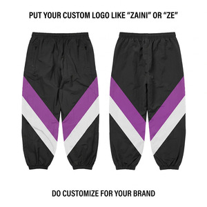 Premium 100% Cotton Windbreaker Jogger <b>Pants</b> Lightweight Reversible Black for White Chevron Panel Custom Logo Outdoor - Product Image 1