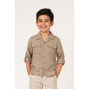 <b>Boys</b> Brown <b>Linen</b> Casual <b>Shirt</b> - Product Image 1