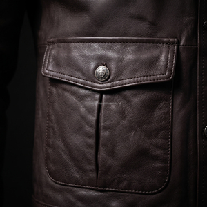 Chaqueta de Motociclista de Cuero Genuino para Hombre, Cuello Alto, Cierre de Botones, Color Sólido, Corte Regular, para Otoño - Product Image 3