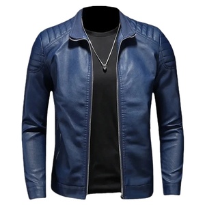Chaqueta de sujeción con cremallera ajustada de alta calidad de tendencia, atractiva chaqueta de cuero de grano completo Negro Marfil a rayas para hombres - Product Image 1